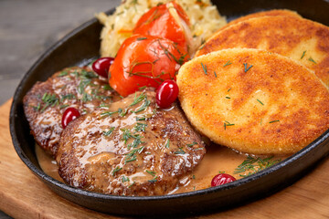 potato cutlets with meat and  sauce