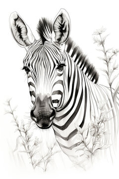 sketch of a Zebra in a line art hand drawn style
