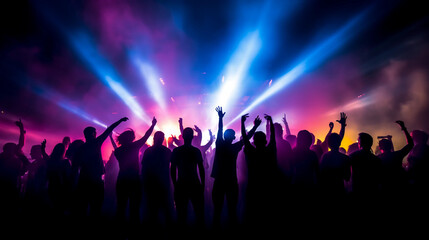 Fototapeta na wymiar Rave party silhouettes. Cinematic, Photoshoot