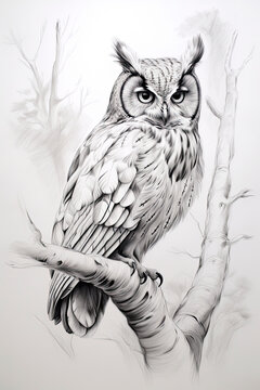 sketch of an owl in a line art hand drawn style