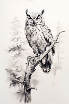 recommend clip art: sketch of an owl in a line art hand drawn style