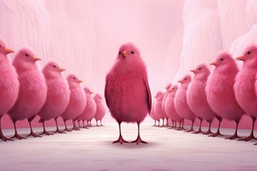 a group of pink birds standing together. Generative AI - Powered by Adobe