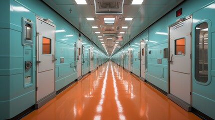a spacious corridor filled with numerous entrances and natural light