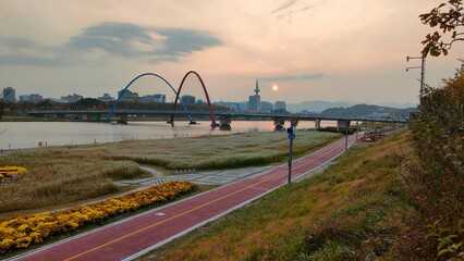 Sun set under the bridge