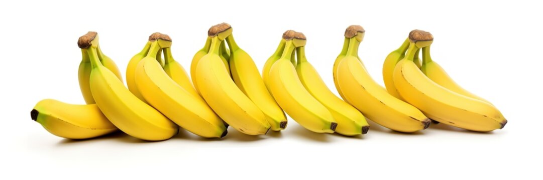 Ripe banana in the photo from the side on a white background. Generative AI