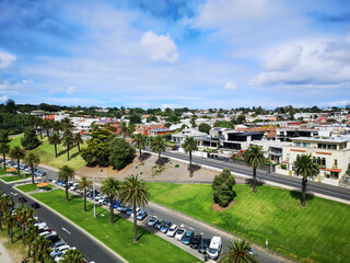 Aerial view of Geelong residential district overlooking the bay. Port Phillip Bay - Australia