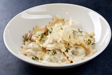 pasta carbonara in the white plate