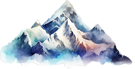 Snowy mountains watercolor for decoration on a transparent background Png V1