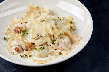 pasta carbonara in the white plate