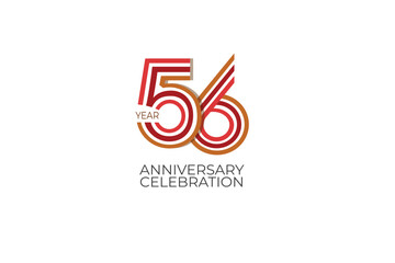56th, 56 years, 56 year anniversary with retro style in 3 colors, red, pink and brown on white background for invitation card, poster, internet, design, poster, greeting cards, event - vector