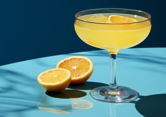 Summer refreshing lemonade in glasses on blue background