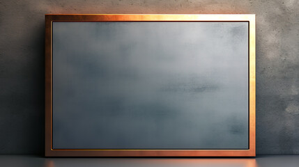 Blue rectangle in a bronze frame, geometric background with space for text.