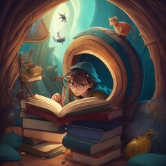 A person's tranquil reading time with cat and bird companions in a nature-filled nook.