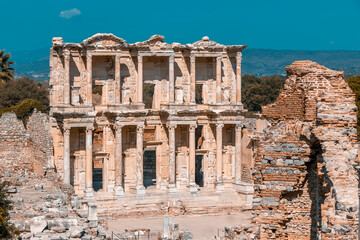 Fototapeta na wymiar Celsus Library in Ephesus - Selcuk Turkey, Efes Antik Kenti