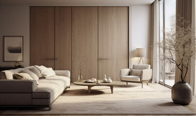 Modern living room interior with door 3d rendering