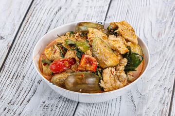 Thai red spicy curry with chicken