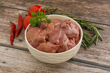 Raw chicken liver in the bowl