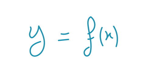 Function notation in mathematics. Function name, input and output value. Mathematics resources for teachers and students. Scientific doodle handwriting concept.