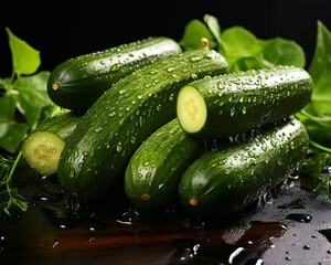 Fresh Cucumber with Water Droplets