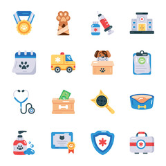 Set of Pet Accessories Flat Icons 

