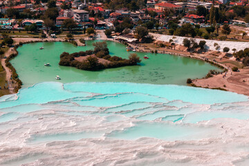 Natural travertine pools and terraces in Pamukkale.