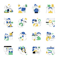 Fototapeta premium Set of Web SEO Hand Drawn Illustrations