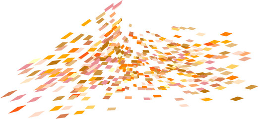 Scattered square particles ornament. Mosaic flight wind. Windy destroyed cell wall. Flight colored tiles flock direction stream.Leaf fall conditional parts single whole. Crash curved surface.