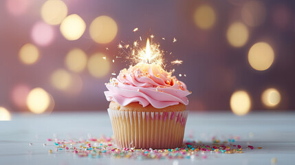 Small birthday cupcake with a candle 