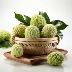 Obraz premium Fresh Custard Apples in a Basket. Sugar Apple. Healthy Fruit