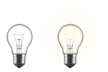 Set collection of transparent classic light bulb switched on and off isolated white background. lighbulb energy idea business concept - 664931778