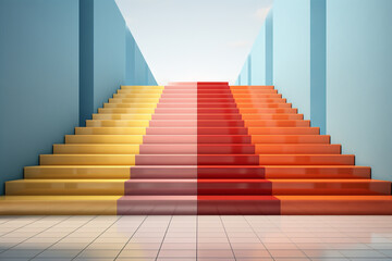 A minimalist illustration depicting a series of abstract geometric stairs in a monochromatic color palette.  
