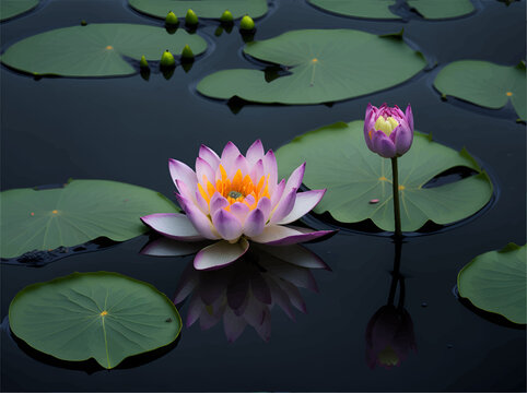 Beautiful pink lotus water lily flowers blooming on pond, Zen lotus flower on water