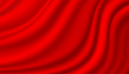 Abstract background, elegant red fabric or liquid waves or folds of satin silk background. Red silk cloth.