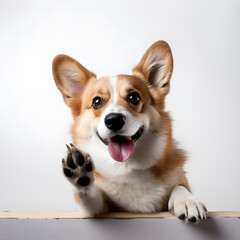 corgi dog giving paw isolated on a white background