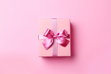 pink gift box with ribbon top view, Valentine's Day 