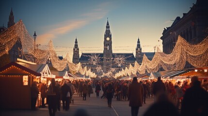 "Magical Christmas Atmosphere at Rathausplatz Market in Vienna, Austria - Featuring Festive Decor, Traditional Architecture, and Bustling Tourist Activity"