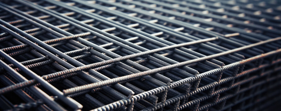 steel rebar mesh for reinforced concrete. hard connect construction material. rebars are bonded with steel wires.