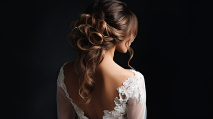 Portrait of a beautiful woman as bride. Beauty hair. Wedding hairstyle back view.