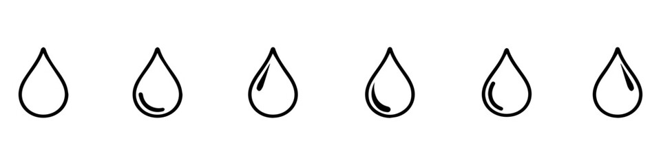 Water drop icon set. Flat droplet logo shapes collection, Blood or oil drop. Plumbing logo. Flat style outline. Vector illustration. Vector Illustration. EPS 10