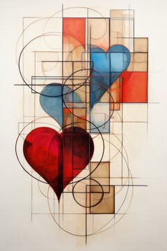 A geometric interpretation of a heart in the form of interlocking circles and squares, suggesting the interconnectedness of love and life.