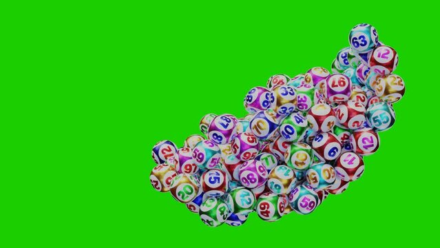 Many colorful lottery balls with numbers are spinning.VJ Loop 3d rendering