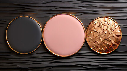 Texture round plates set, metallic design for frames, palette design template.