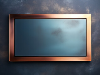 Blue rectangle in a bronze frame, geometric background with space for text.