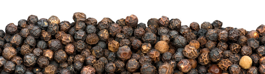 Peppercorns isolated on white or transparent background. Macro photography, png.