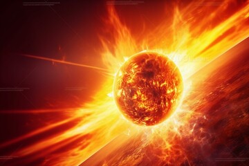 Fiery solar explosion bursting with energy and flares amidst the vastness of space. Generative AI