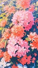 Fototapeta premium A vibrant meadow with blooming flowers, green grass, and rolling hills under a blue sky. It's a beautiful countryside scene that creates a whimsical and romantic atmosphere, happiness and magic.
