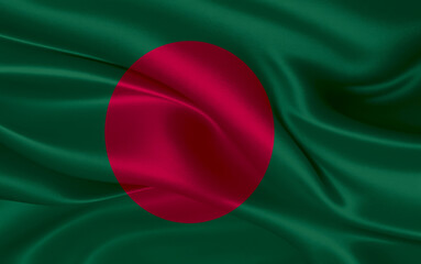 3d waving realistic silk national flag of Bangladesh. Happy national day Bangladesh flag...