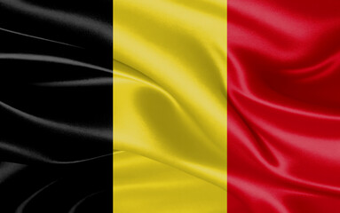 3d waving realistic silk national flag of Belgium. Happy national day Belgium flag background. close up