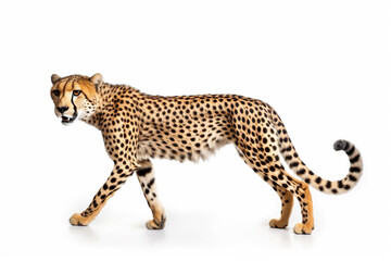 leopard in front of a white background,Graceful Cheetah in Motion on a White Background - obrazy, fototapety, plakaty