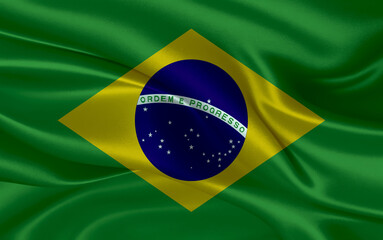 3d waving realistic silk national flag of Brazil. Happy national day Brazil flag background. close up